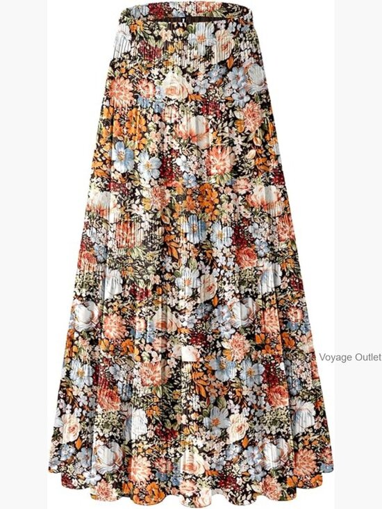 Dresses & Skirts - Chiffon Maxi Skirt Elastic Waist Pleated A-Line Flowy Boho Summer